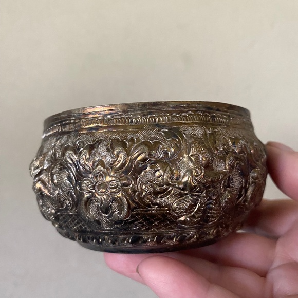 Repousse embossed prayer offering bowl made in Siam/Thailand